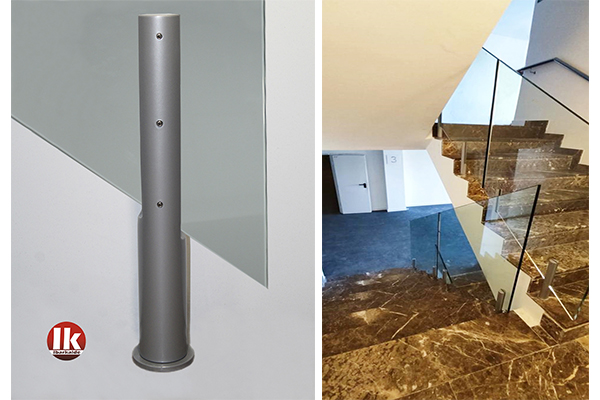 soportes de RAL gris efecto acero inoxidable para hotel de Ibiza tramos inclinados de escalera